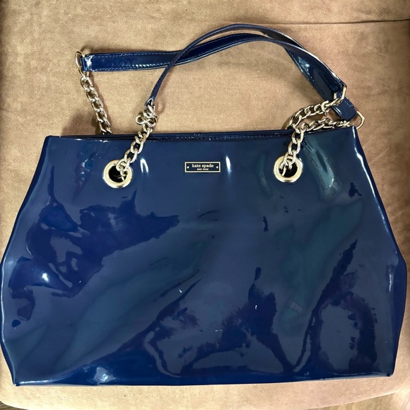 Kate Spade Navy Patent Tote with Chain Handles - Picture 1 of 8
